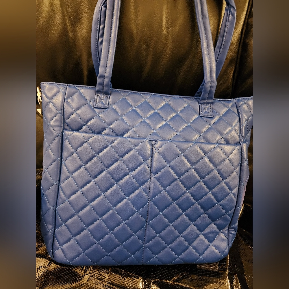 Blue Quilted Tote Bag